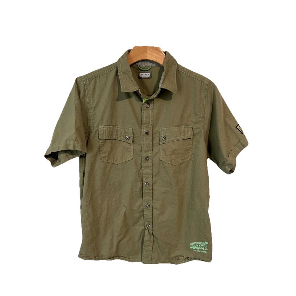 ID Tags Boys Short Sleeve Button Down Shirt Army Green 14/16